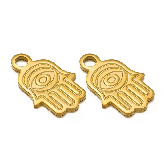 Hamsa hand  small 18k gold plated stainless steel pendant with hook
