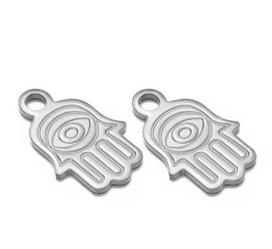 Hamsa hand  small silverstainless steel pendant with hook