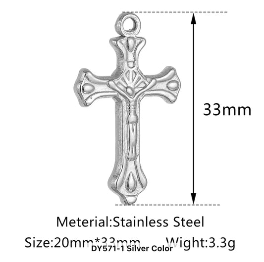 Cross stainless steel medium size silver pendant
