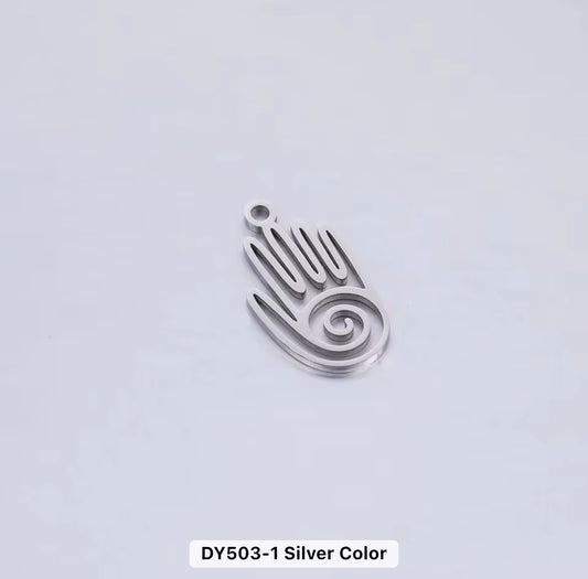 Spiral hamsa hand silver stainless steel pendant with hook