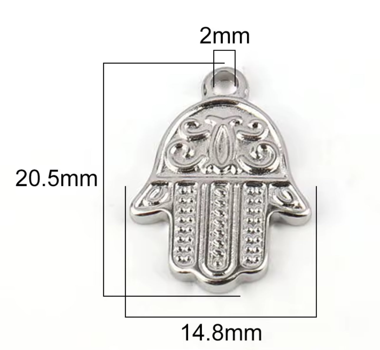 Hamsa hand stainless steel silver pendant only