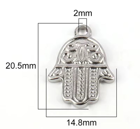 Hamsa hand stainless steel silver pendant only