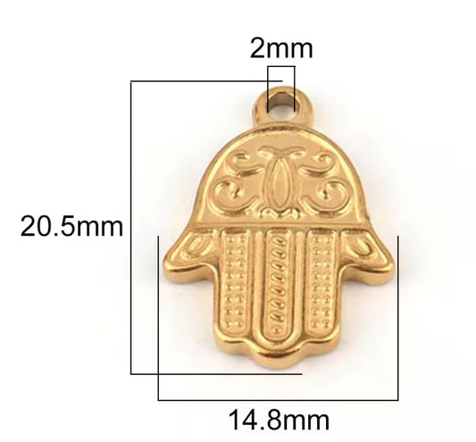 Hamsa hand 18k gold plated stainless steel pendant with hook