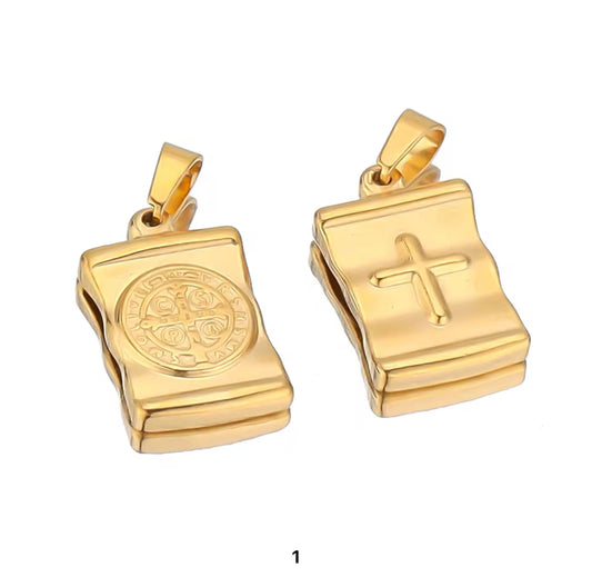 Square double  sided cross Stainless steel golden pendant with hook (18k gold-plated )