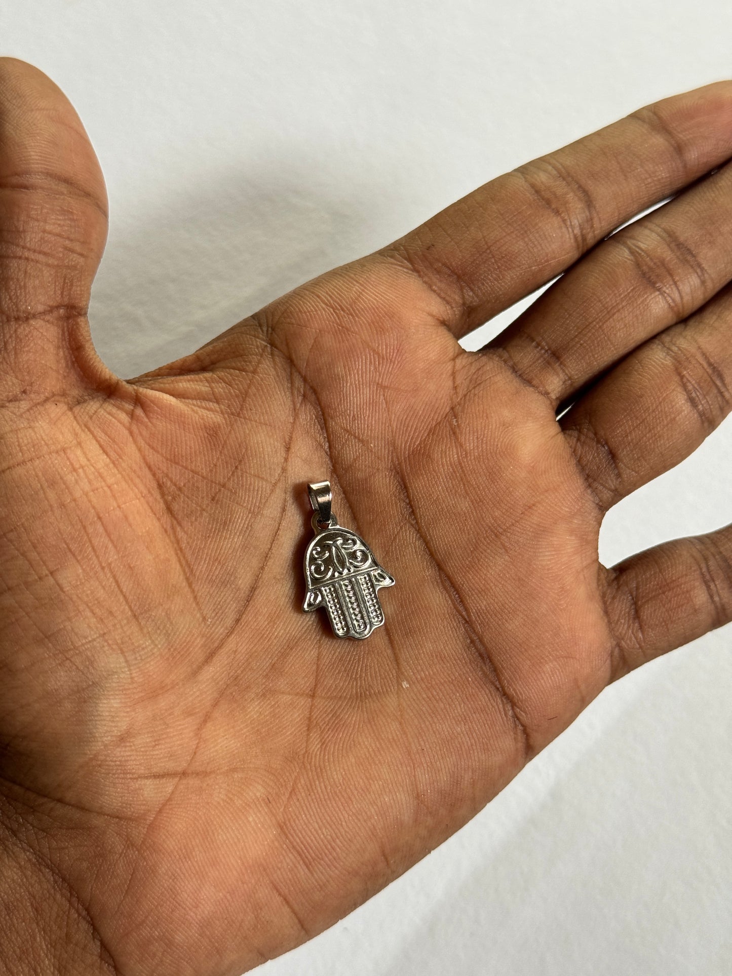 Hamsa hand stainless steel silver pendant only