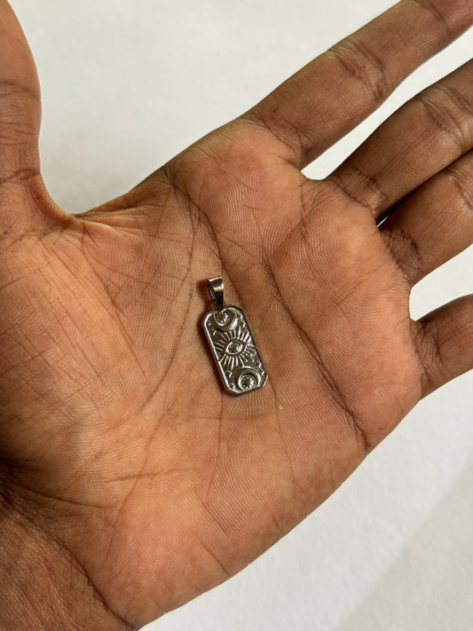 Sun moon rectangle stainless steel silver pendant with hook
