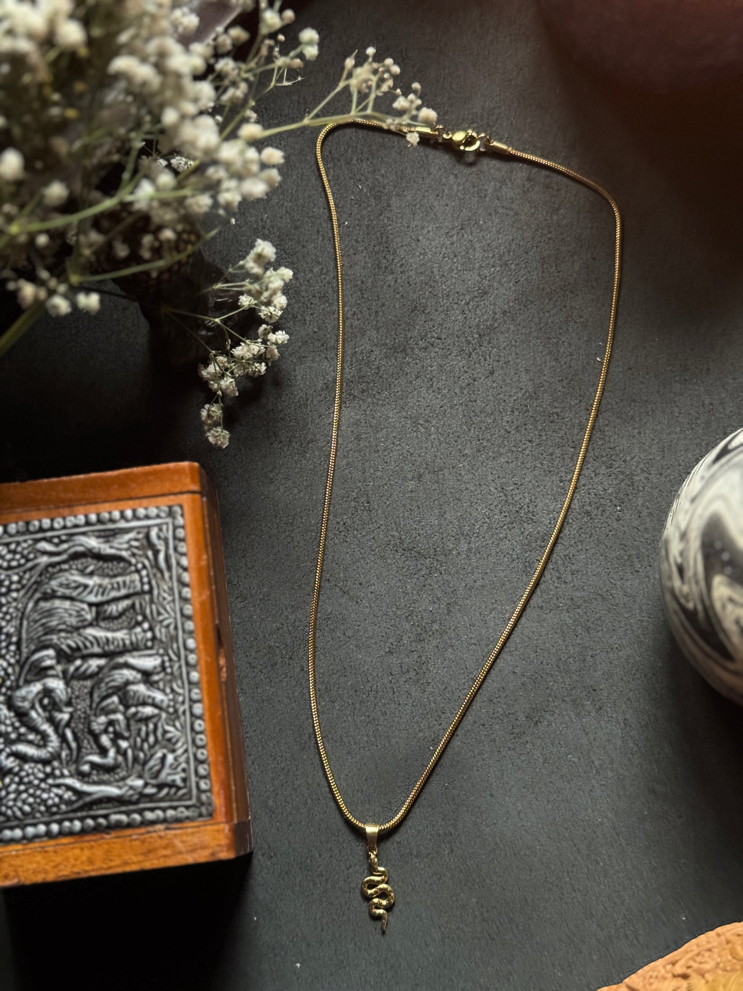 Minimal Snake pendant  stainless steel 18k gold plated short necklace  45 cm fixed size