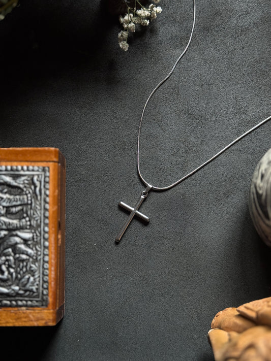 Cross plain silver stainless steel necklace 55 cm
