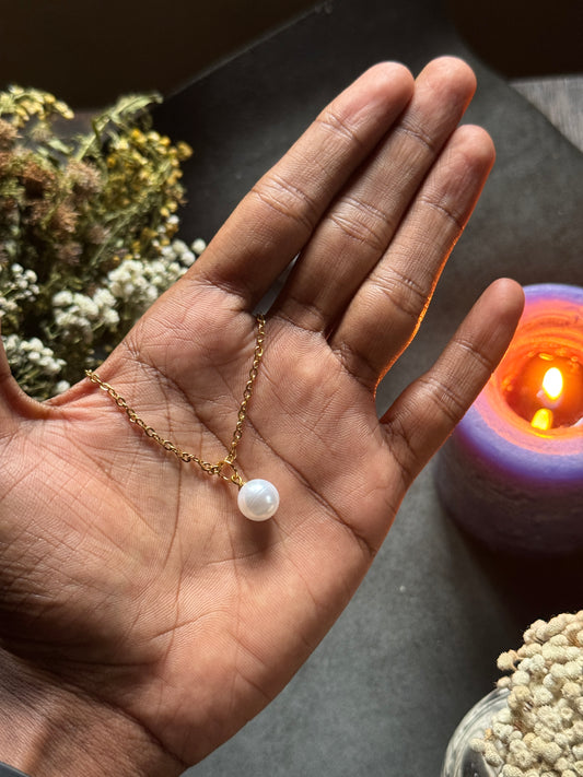 white bead simple 18k gold plated chain