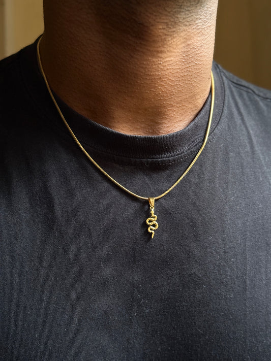 Minimal Snake pendant  stainless steel 18k gold plated short necklace  45 cm fixed size