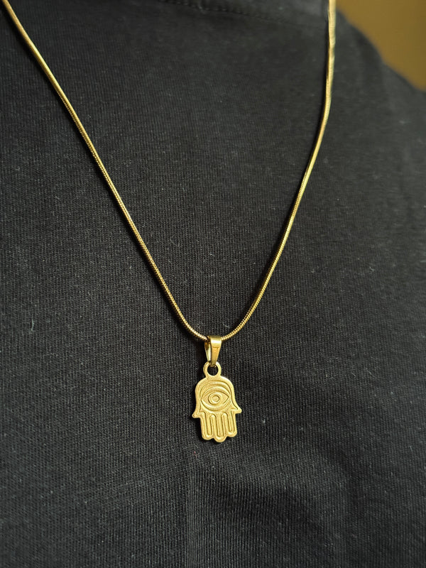 Hamsa hand  small 18k gold plated stainless steel necklace in 55 cm chain