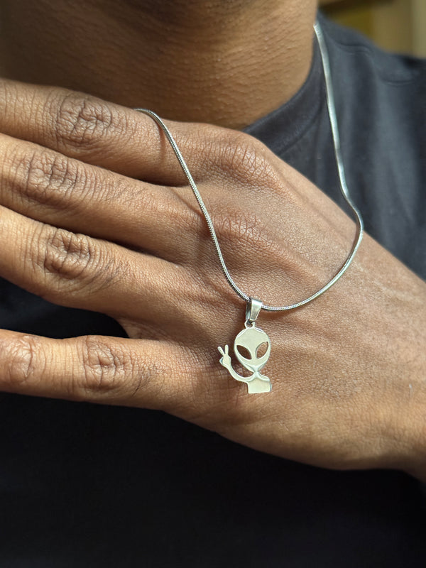 Alien stainless steel silver necklace with 55 cm stainless steel chain