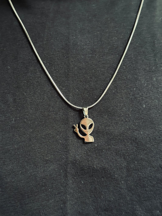 Alien stainless steel silver necklace with 55 cm stainless steel chain
