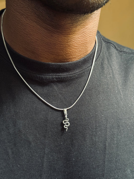 Minimal Snake pendant  stainless steel silver necklace  45 cm fixed size