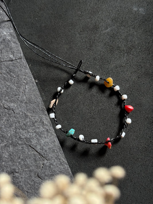 Black macramé anklet with mixed color stones