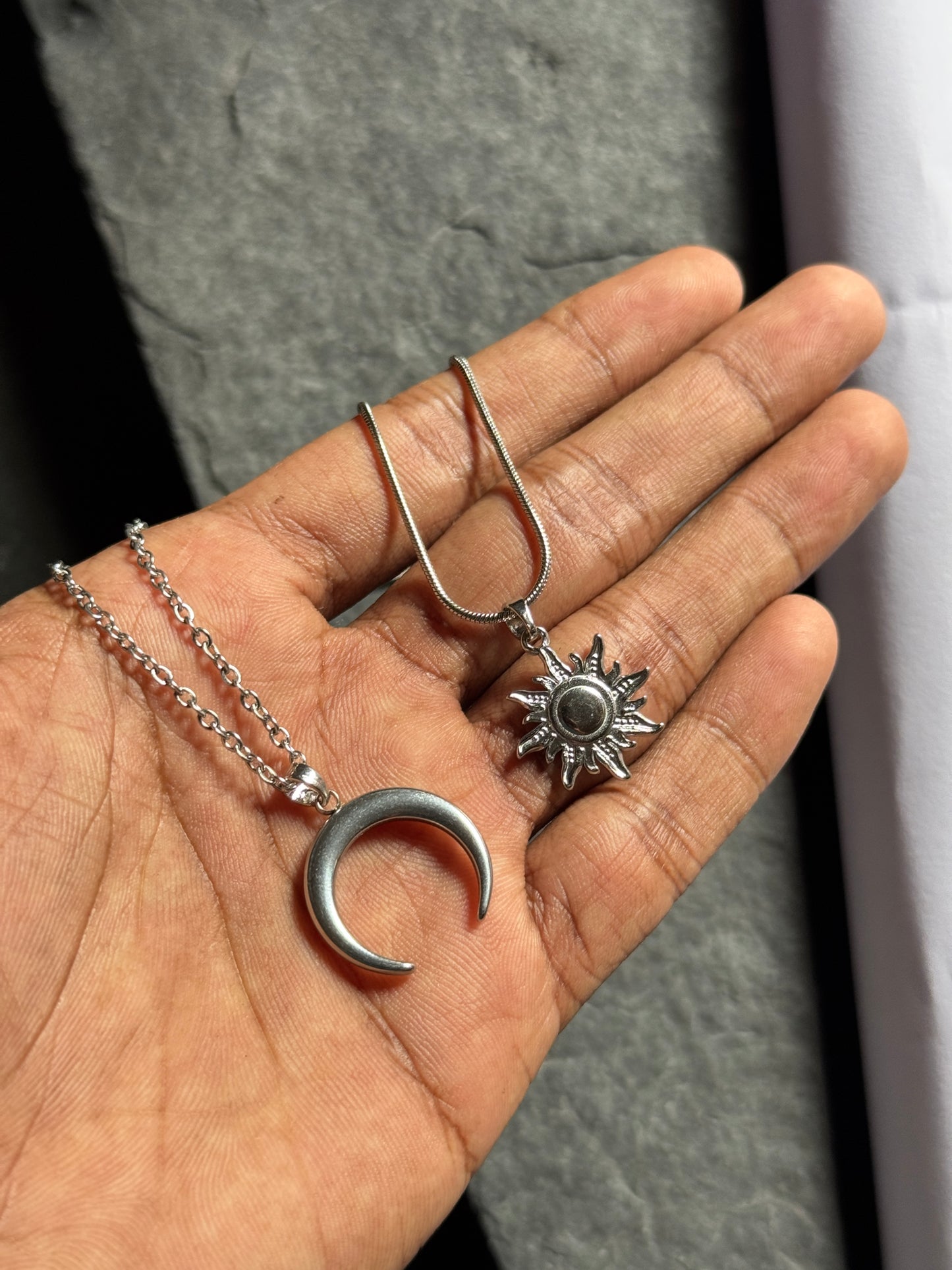 Sun moon stainless steel silver - couple combo