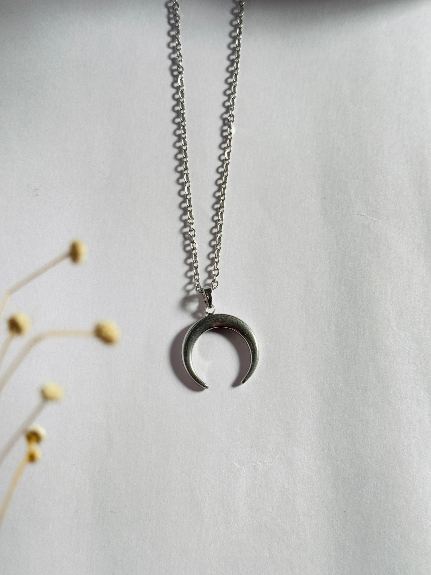 Moon stainless steel silver necklace