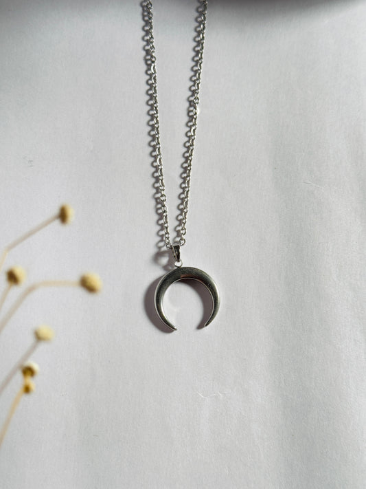 Moon stainless steel silver necklace