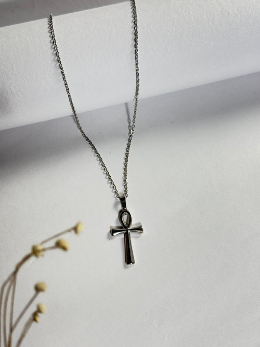 Cross minimal stainless steel silver necklace