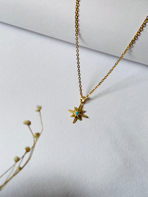 Star turquoise stone necklace 18k gold-plated