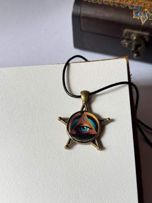 Illuminati antique star resin necklace