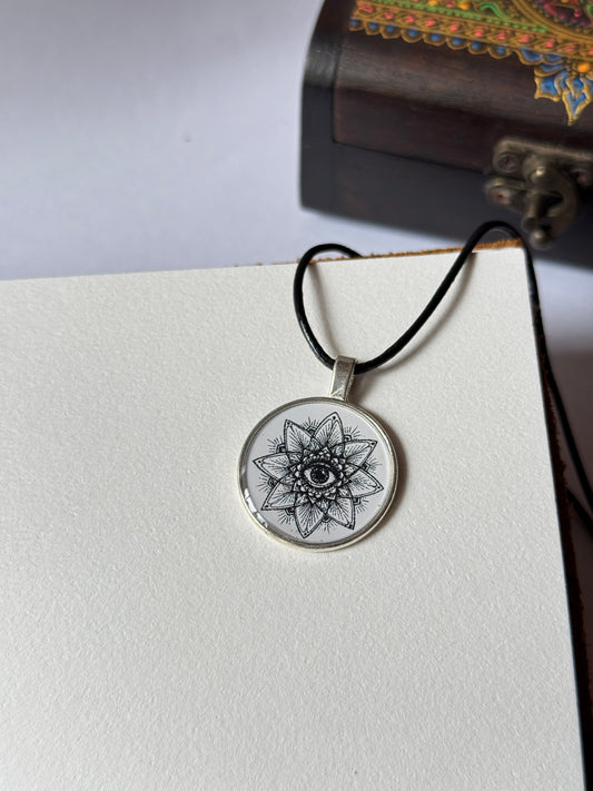 Eye mandala b/w resin necklace