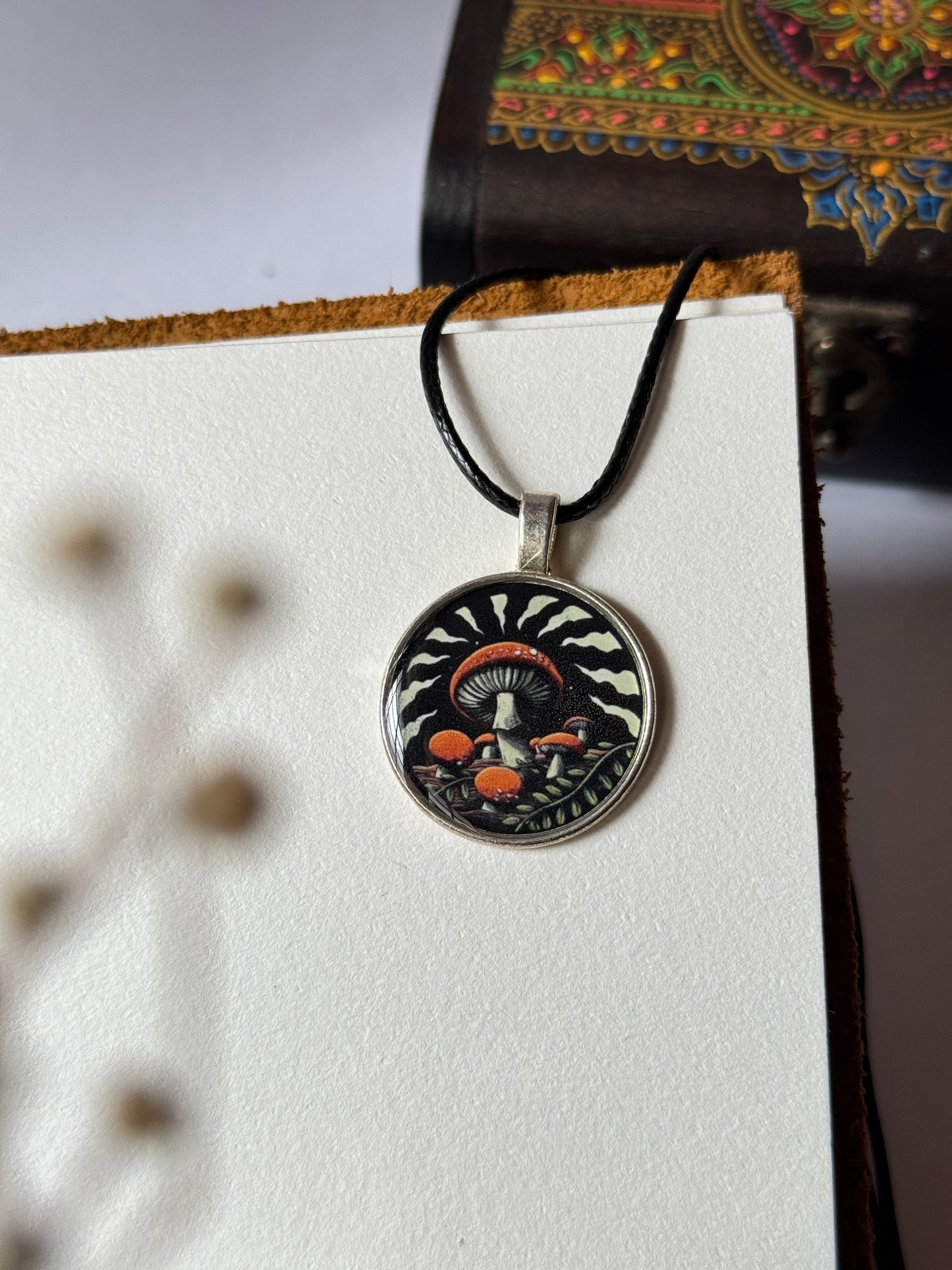 Magic mushroom resin necklace