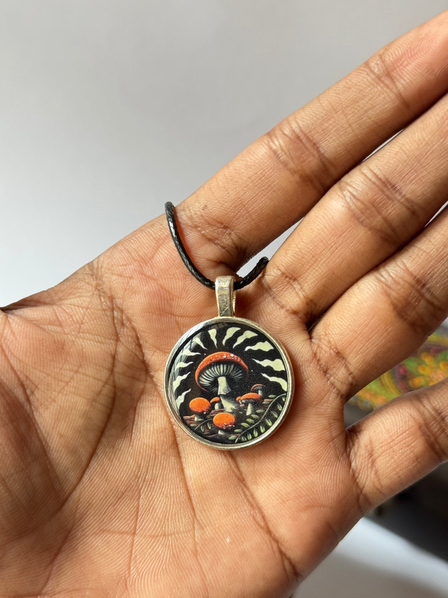 Magic mushroom resin necklace