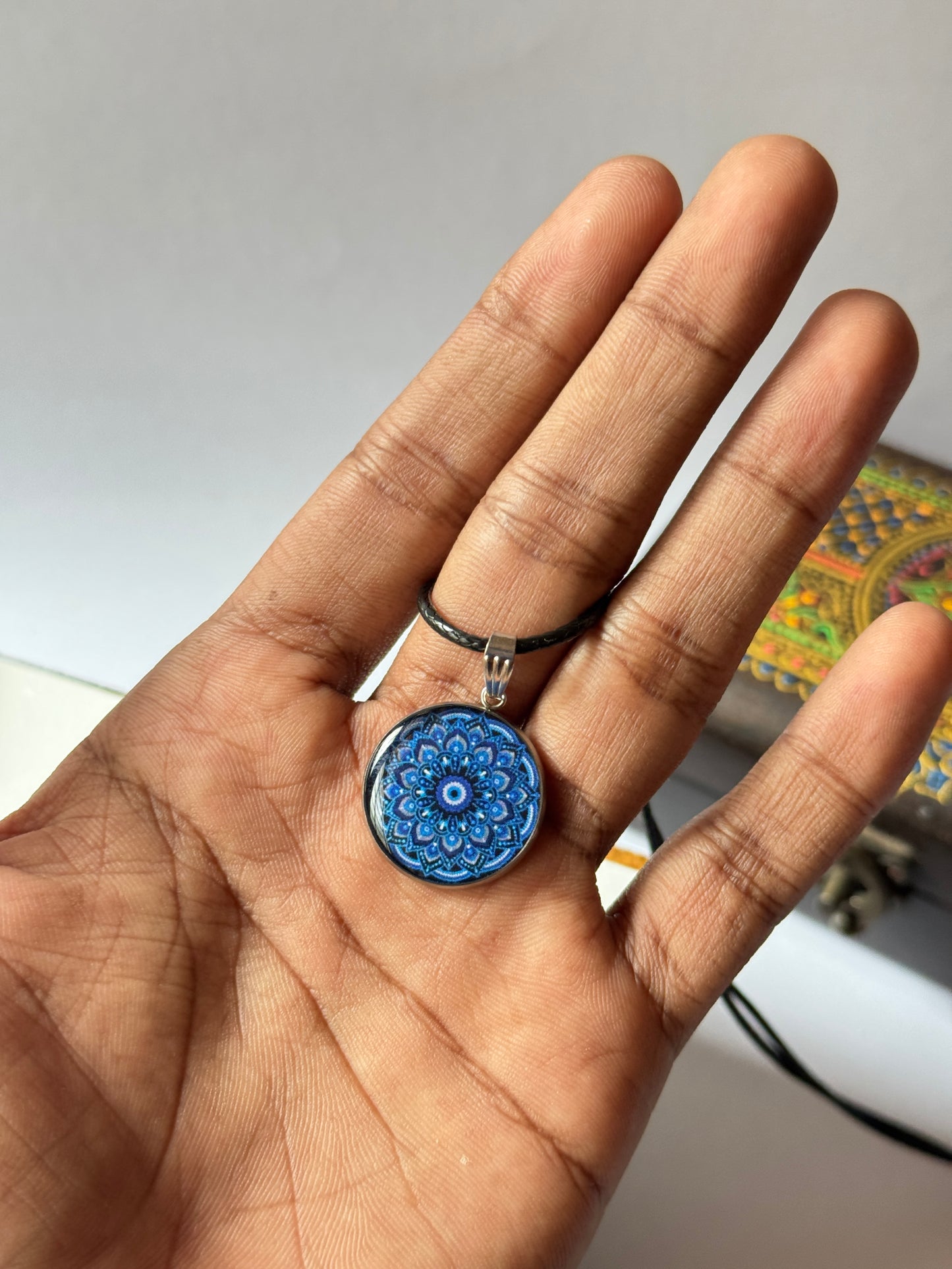 Evil eye mandala resin necklace