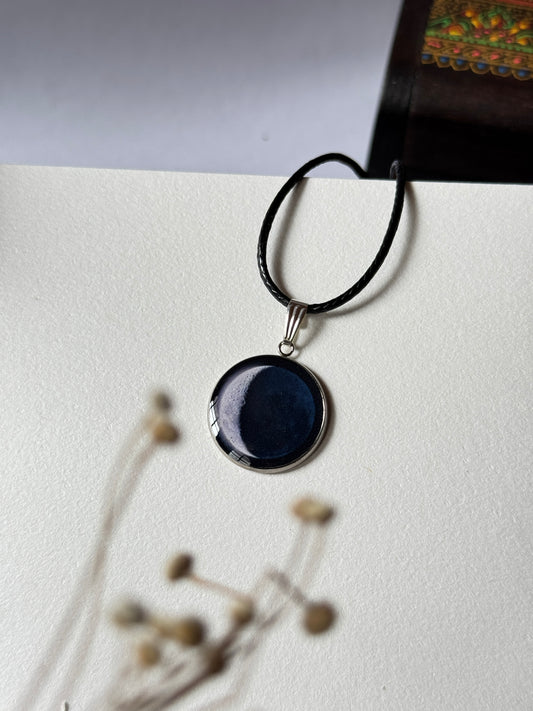 Crescent moon printed resin coated necklace