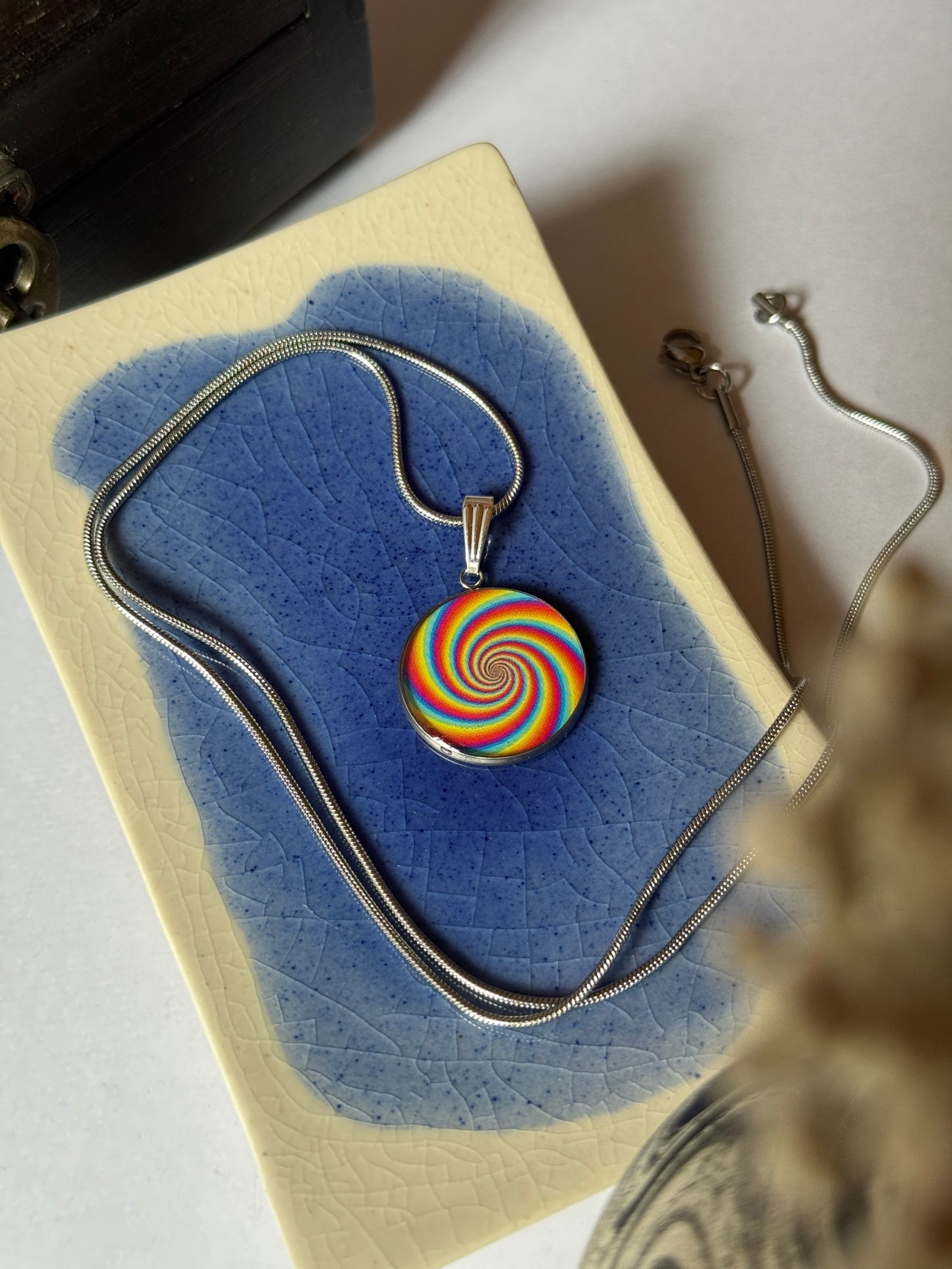 Rainbow necklace in 1.2 mm stainless steel chain 55 cm