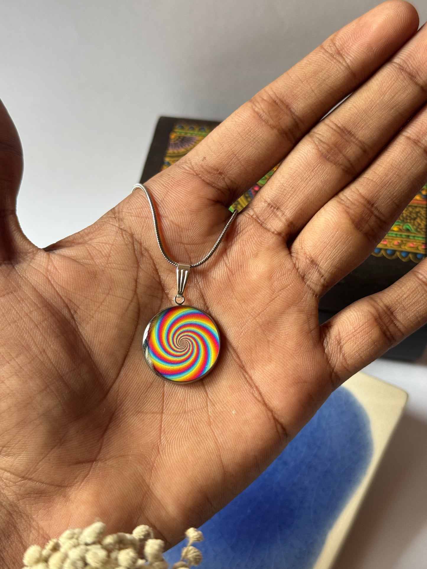 Rainbow necklace in 1.2 mm stainless steel chain 55 cm