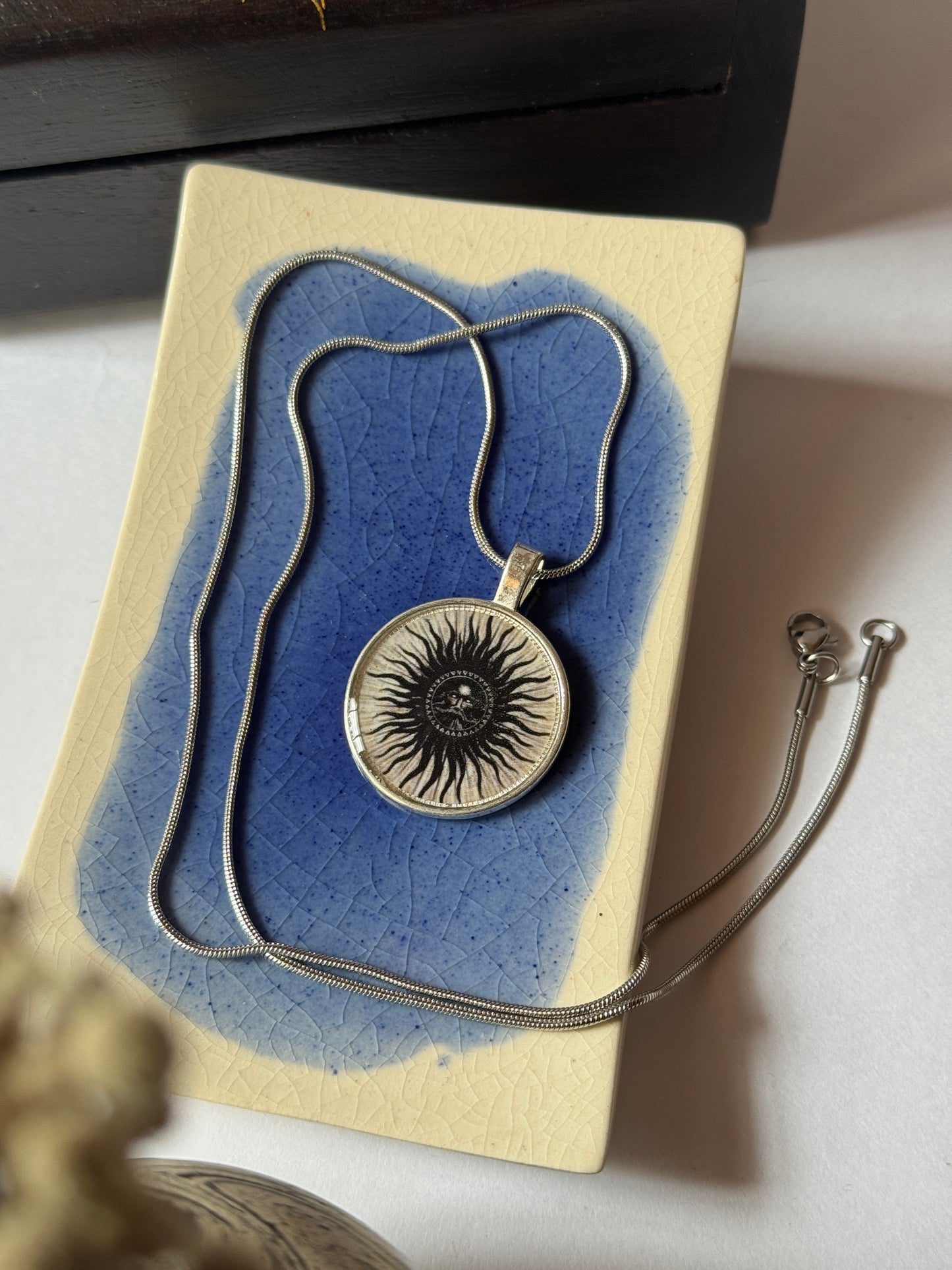 Sun aghori  resin necklace 1.2 mm stainless steel chain 55 cm