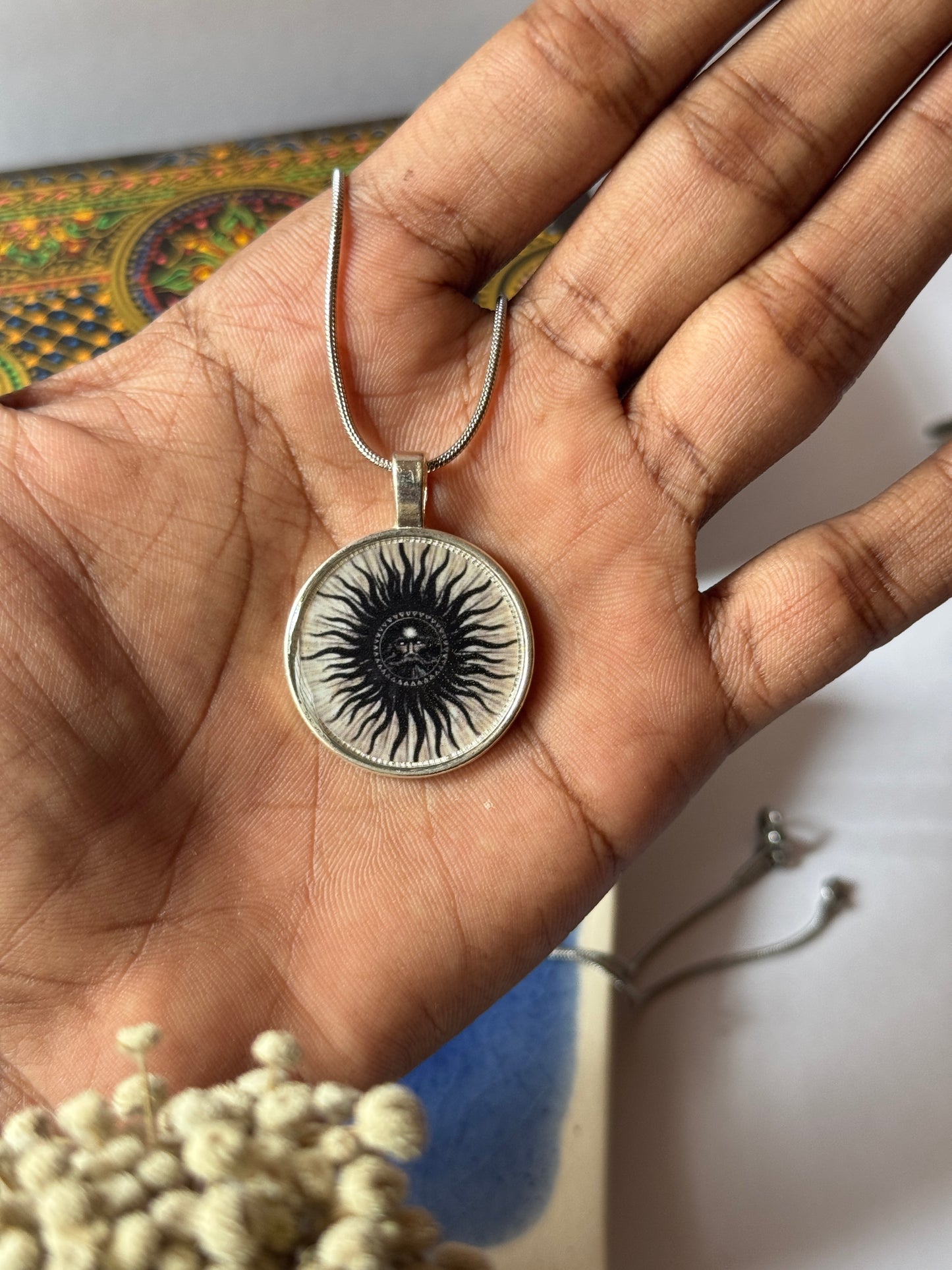 Sun aghori  resin necklace 1.2 mm stainless steel chain 55 cm