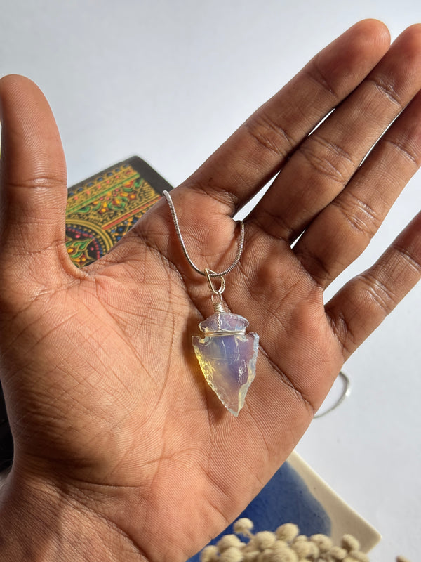 Opalite  stone arrow necklace in 1.5 ss round silver chain 55 cm