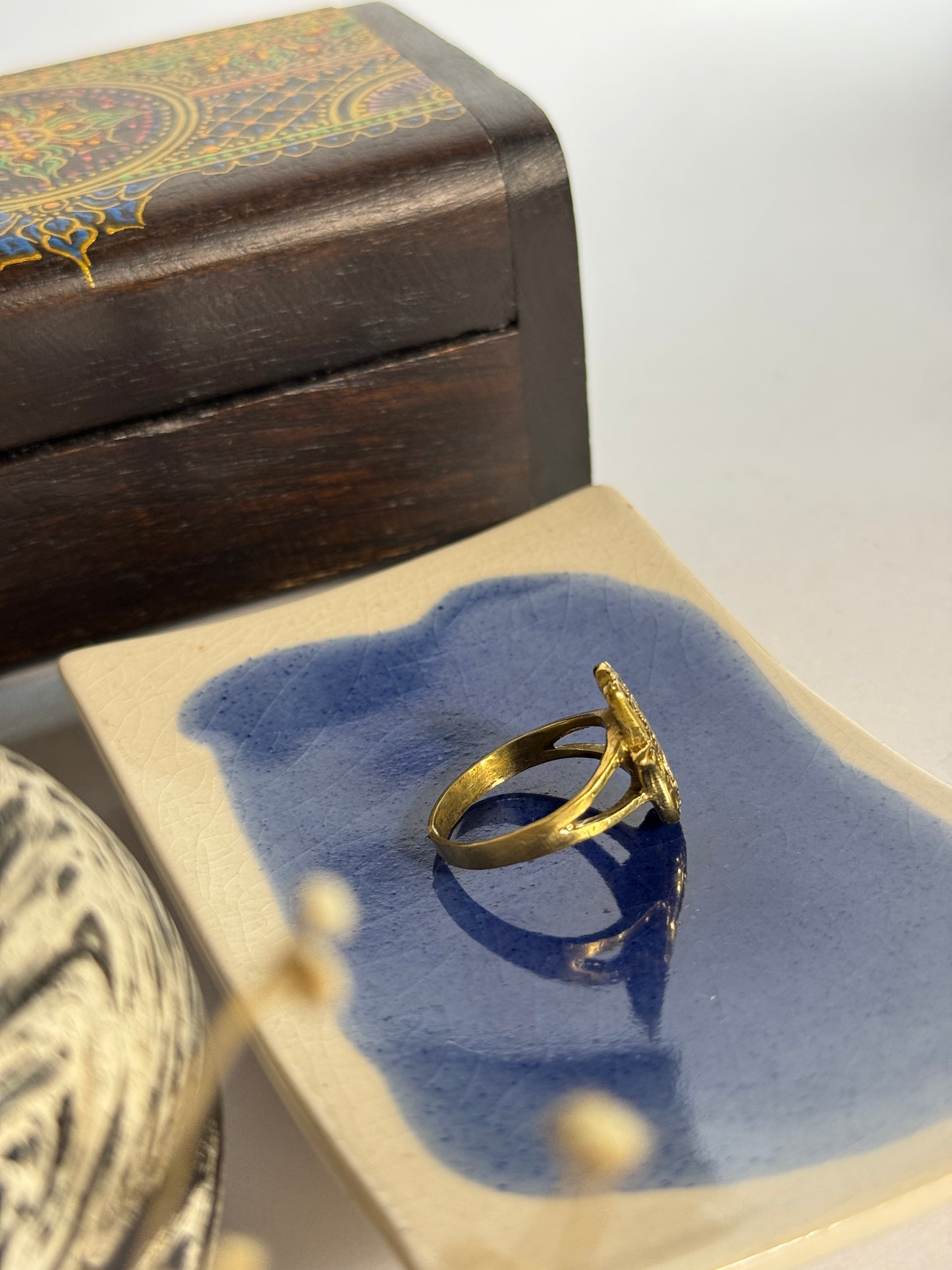 Hamsa hand brass adjustable ring
