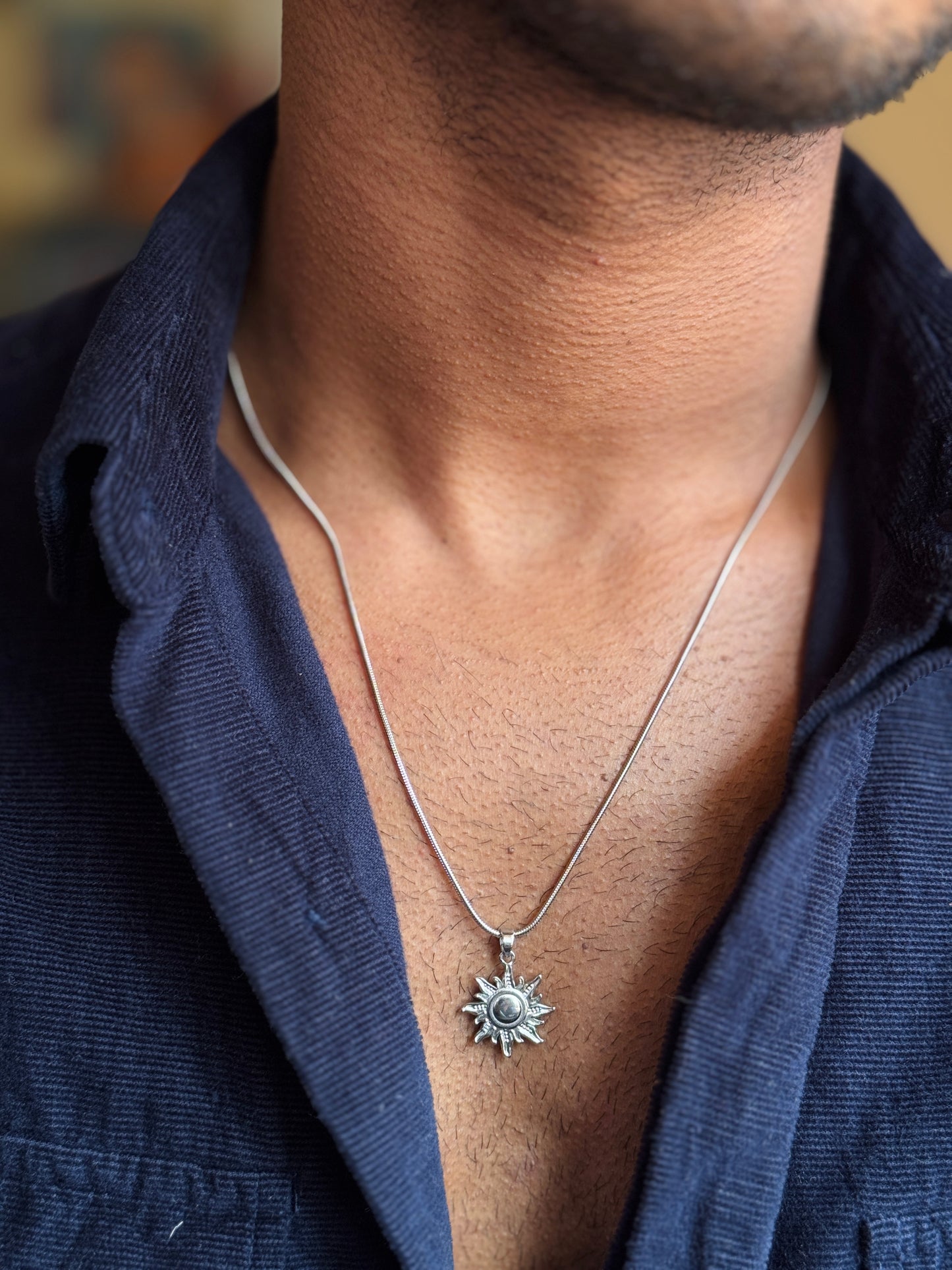 Sun stainless steel silver necklace