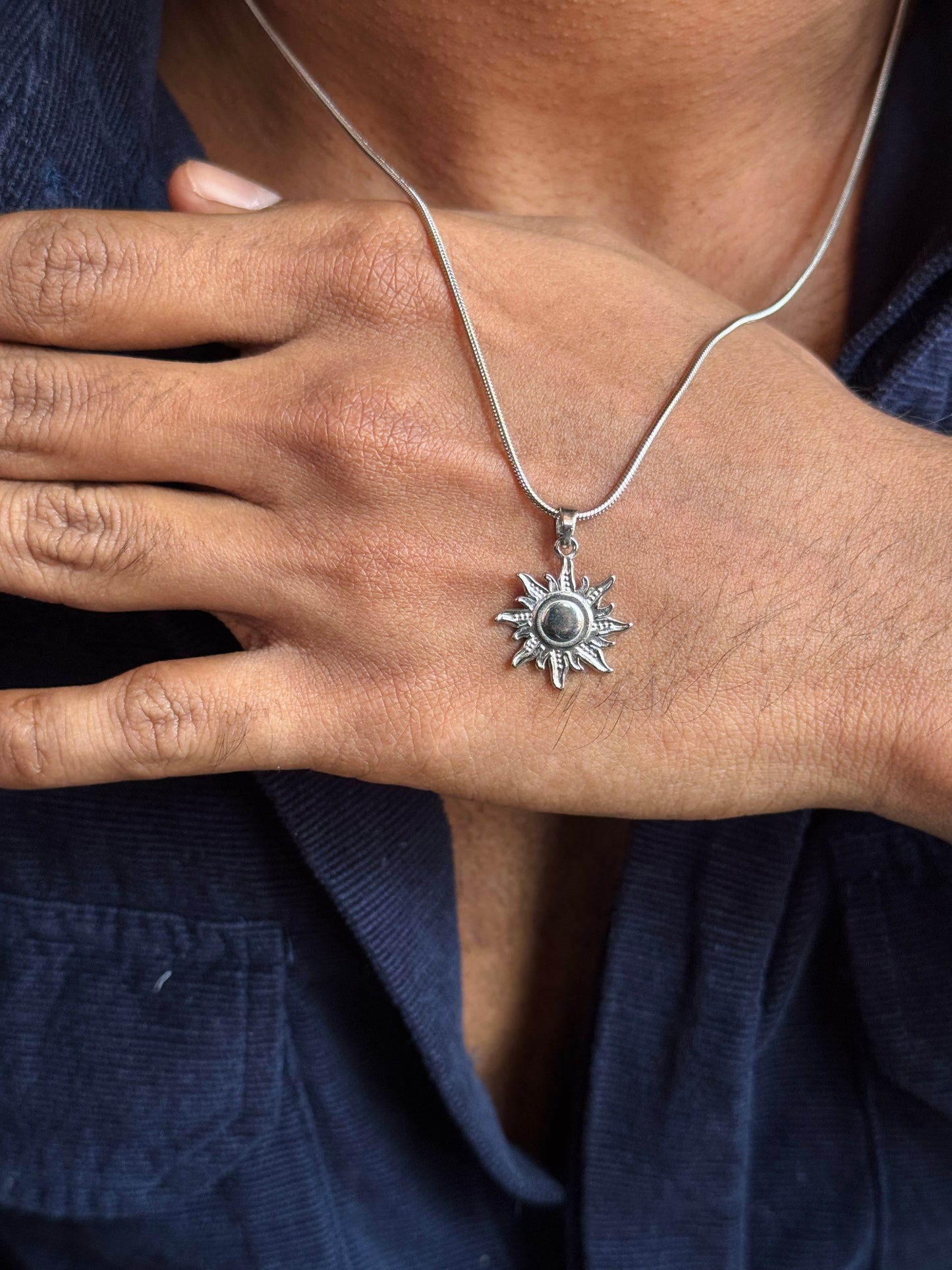 Sun stainless steel silver necklace