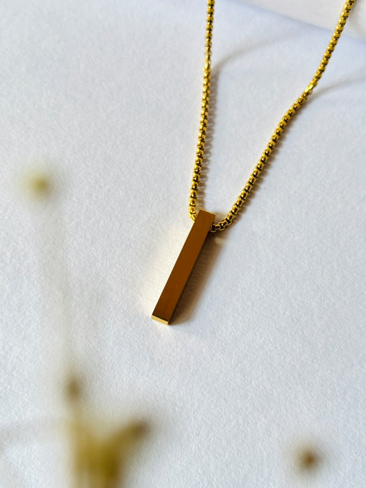 3D vertical bar cuboid Stainless steel golden necklace (18k gold-plated )