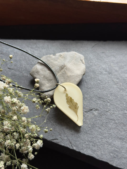 Glow in the dark tear drop shape fern resin necklace - clearance sale piece