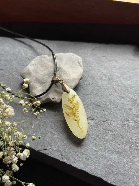 Glow in the dark oval shape fern resin necklace -  clearance sale piece
