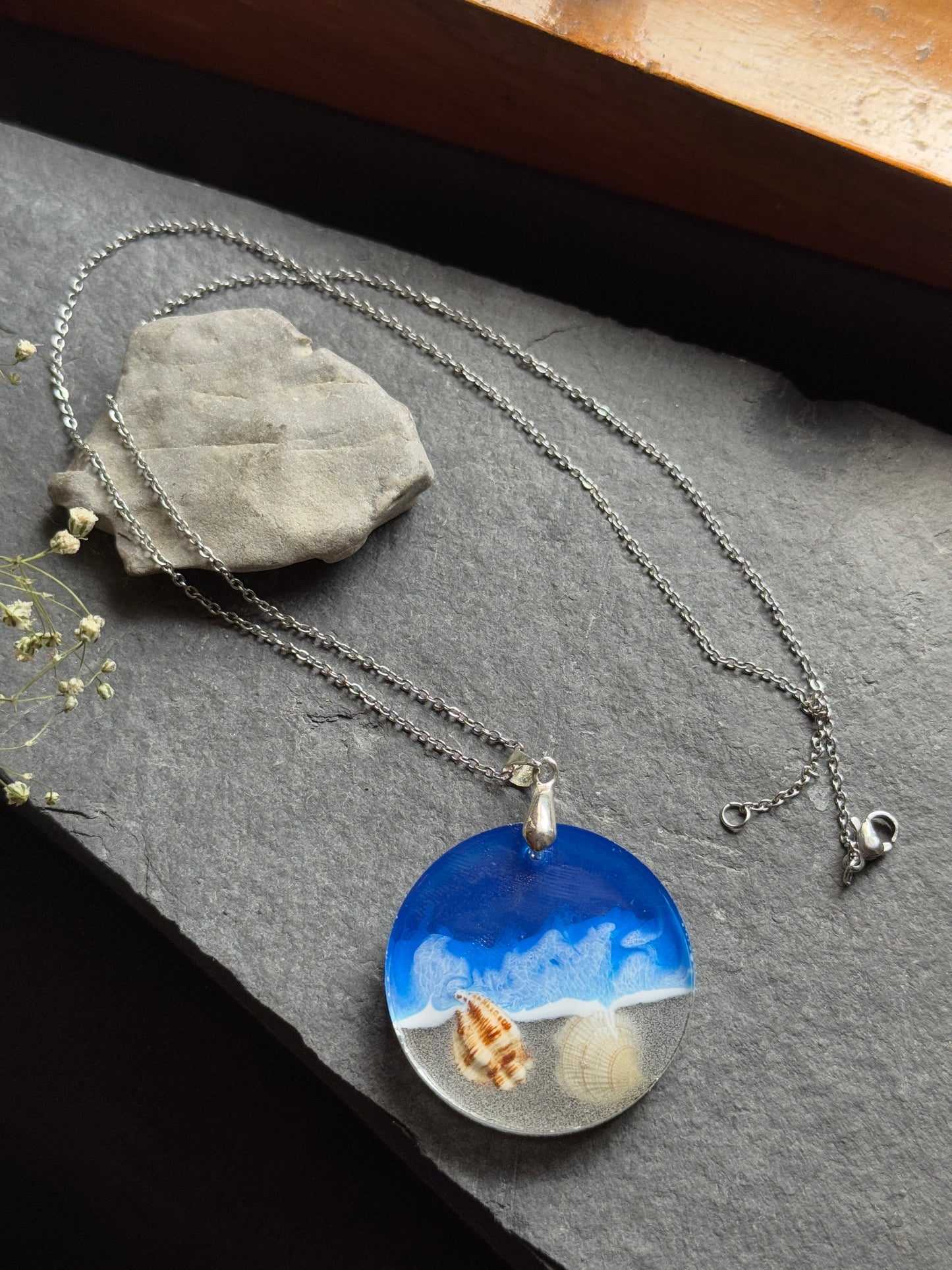 Ocean handmade resin necklace with 60 stainless steel chain