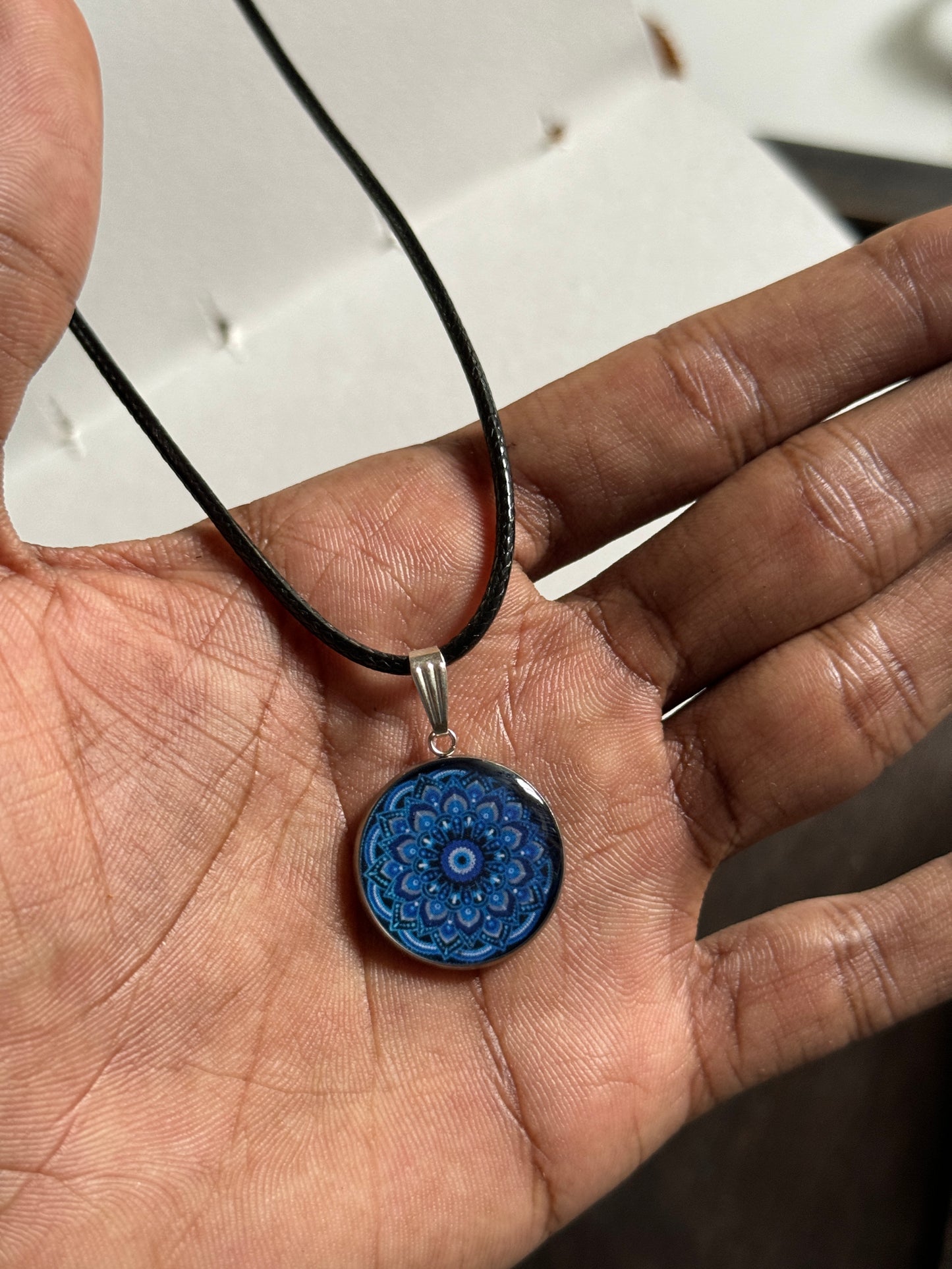 Evil eye mandala resin necklace