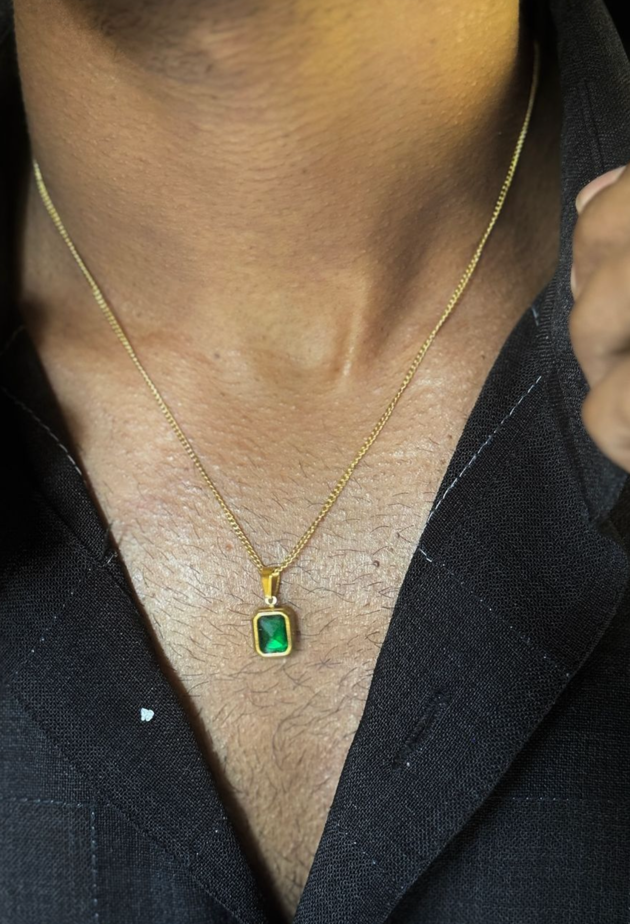 Emerald stone 18k gold plated stainless steel chain