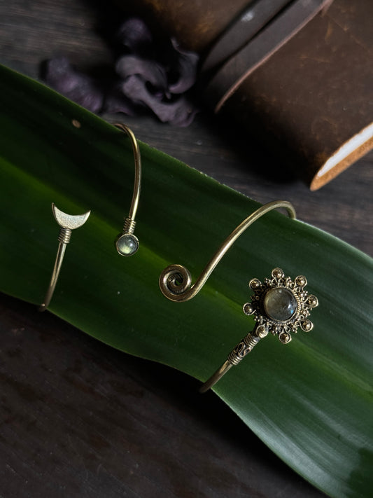 Sun moon brass adjustable bracelet combo