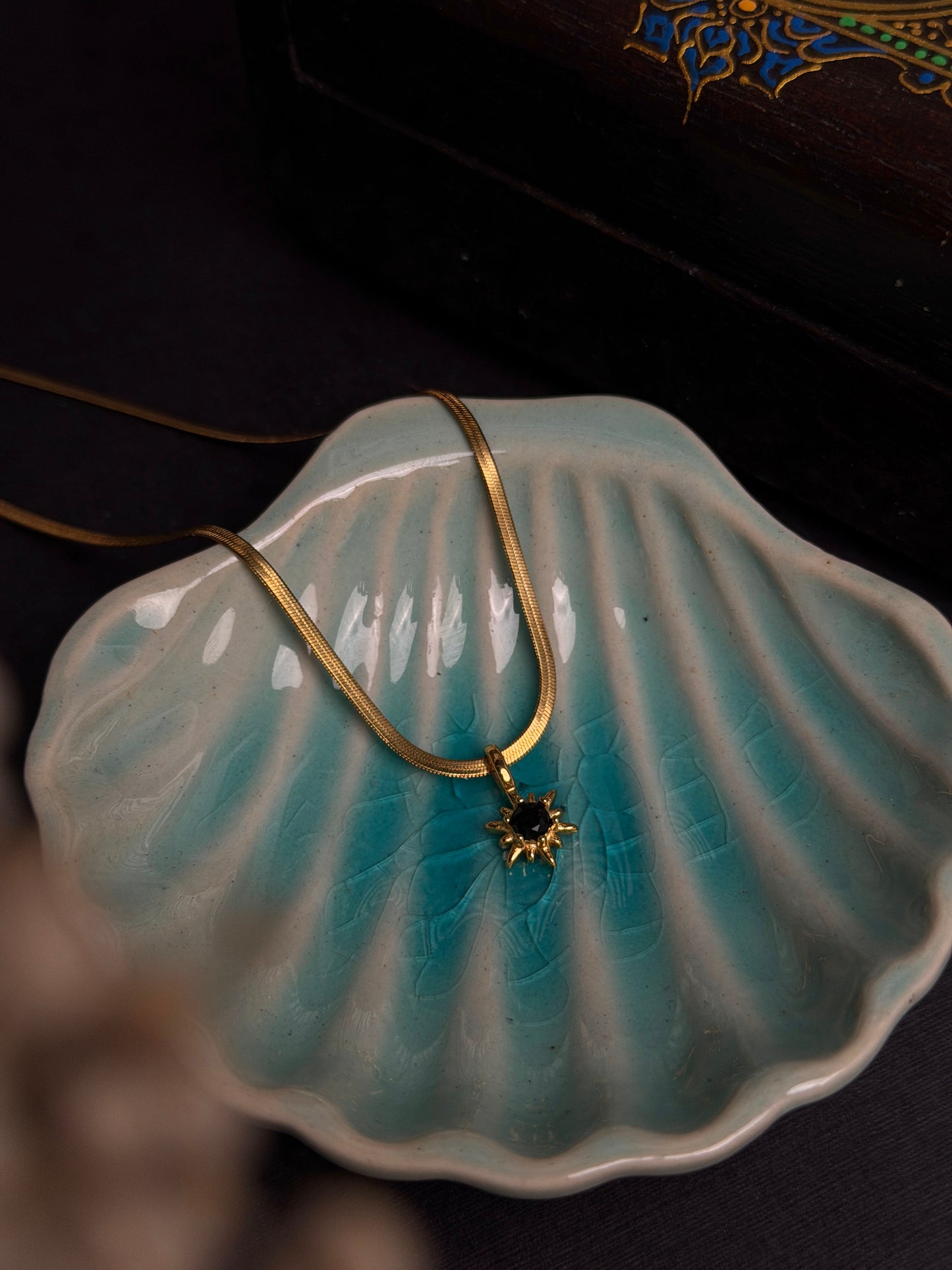 Obsidian Sun 18k gold plated stainless steel necklace