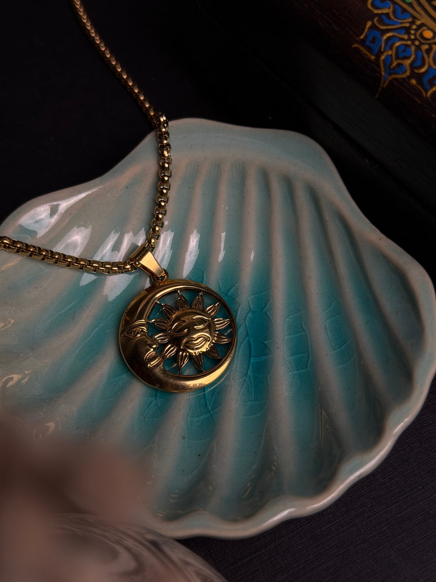 Sun Moon  Stainless steel 18k gold plated chain