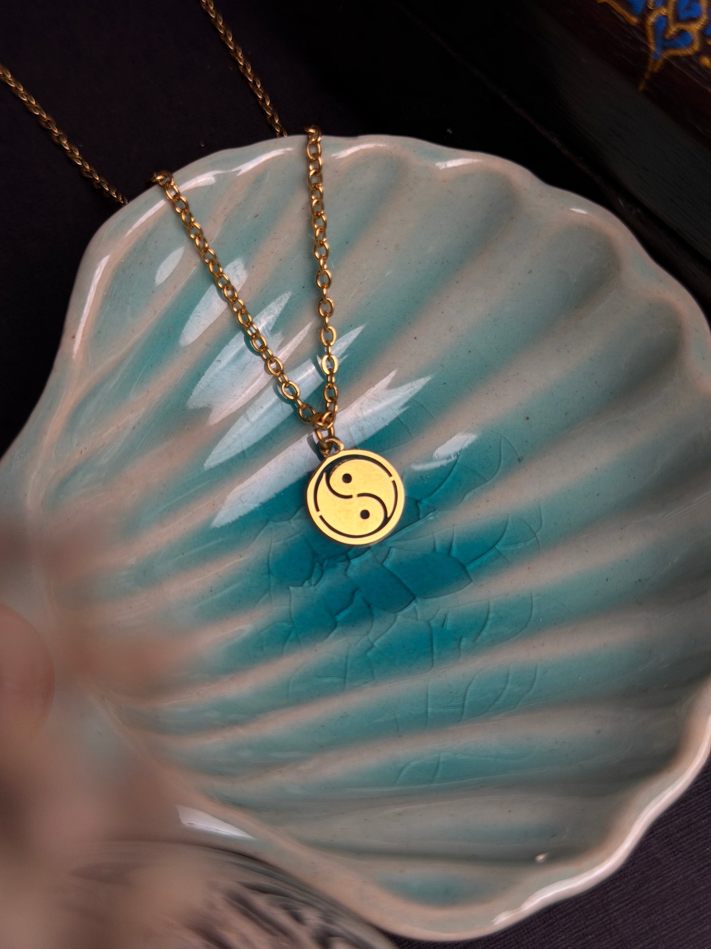 Yin Yang stainless steel 18k gold plated chain