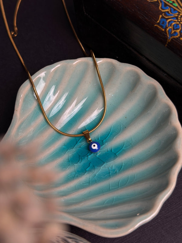 Tiny Evil eye stainless steel 18k gold plated chain- Royal blue