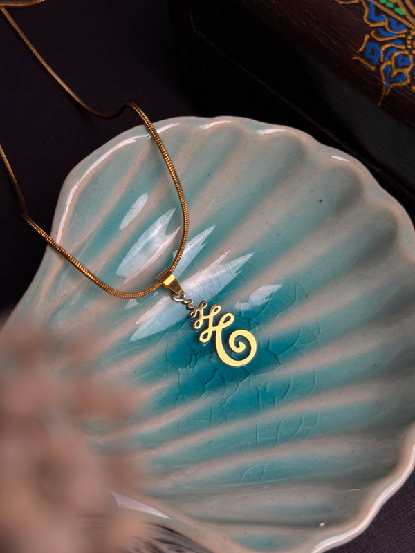 Unalome Spiral 18k gold plated , stainless steel necklace